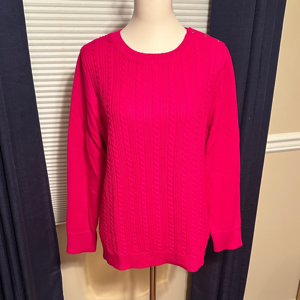 NWT - Talbots Magenta Pink Crew Neck Cable Knit Sweater